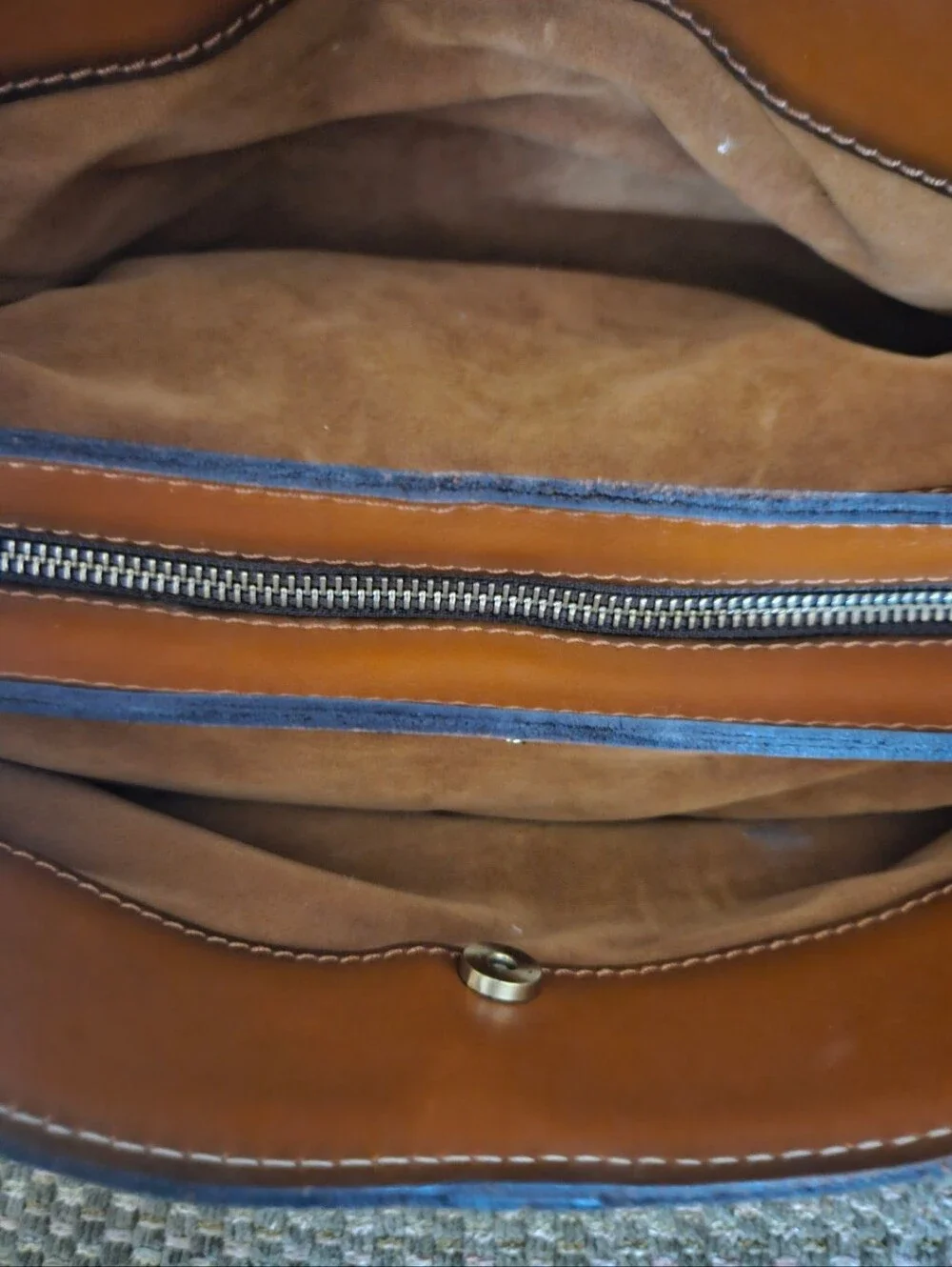 Floral Embossed Tan Leather Tote Bag